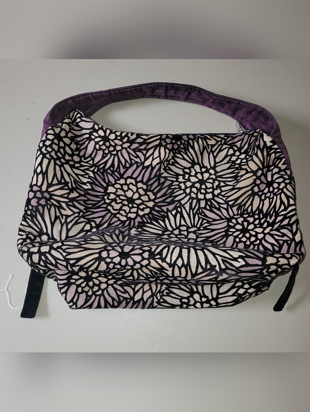 1154 LILL Studios - Floral Canvas Shoulder Bag in Purple, Cream & Black Flowers.